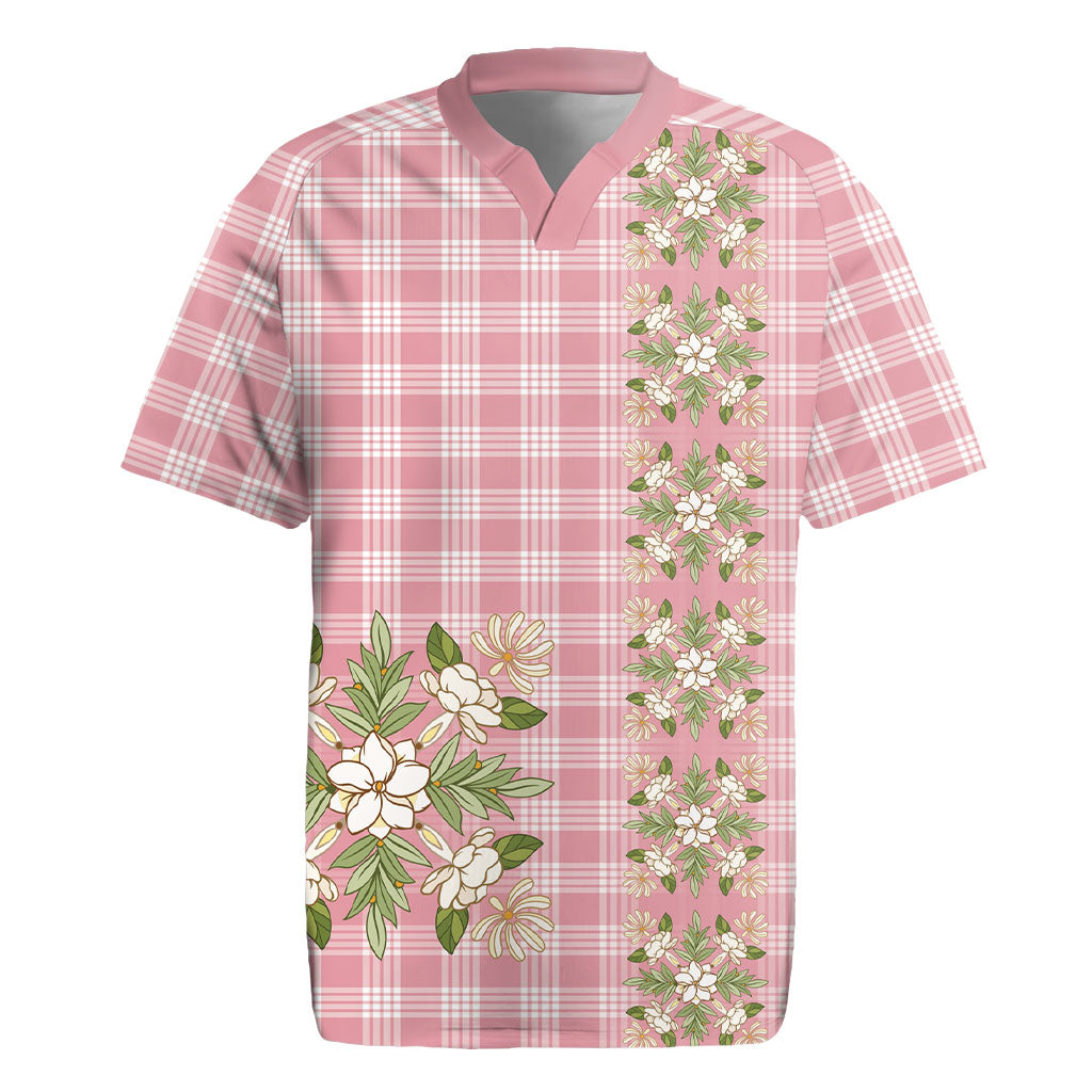 Akala Hamele Hawai'i Palaka Squares Maile Leaf Rugby Jersey Flowers Hawaiian Quilt Patterns LT9 Dusty Rose - Polynesian Pride