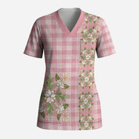 Akala Hamele Hawai'i Palaka Squares Maile Leaf Scrub Top Flowers Hawaiian Quilt Patterns LT9 Adult Dusty Rose - Polynesian Pride