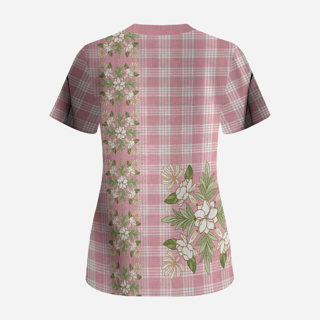 Akala Hamele Hawai'i Palaka Squares Maile Leaf Scrub Top Flowers Hawaiian Quilt Patterns LT9 - Polynesian Pride