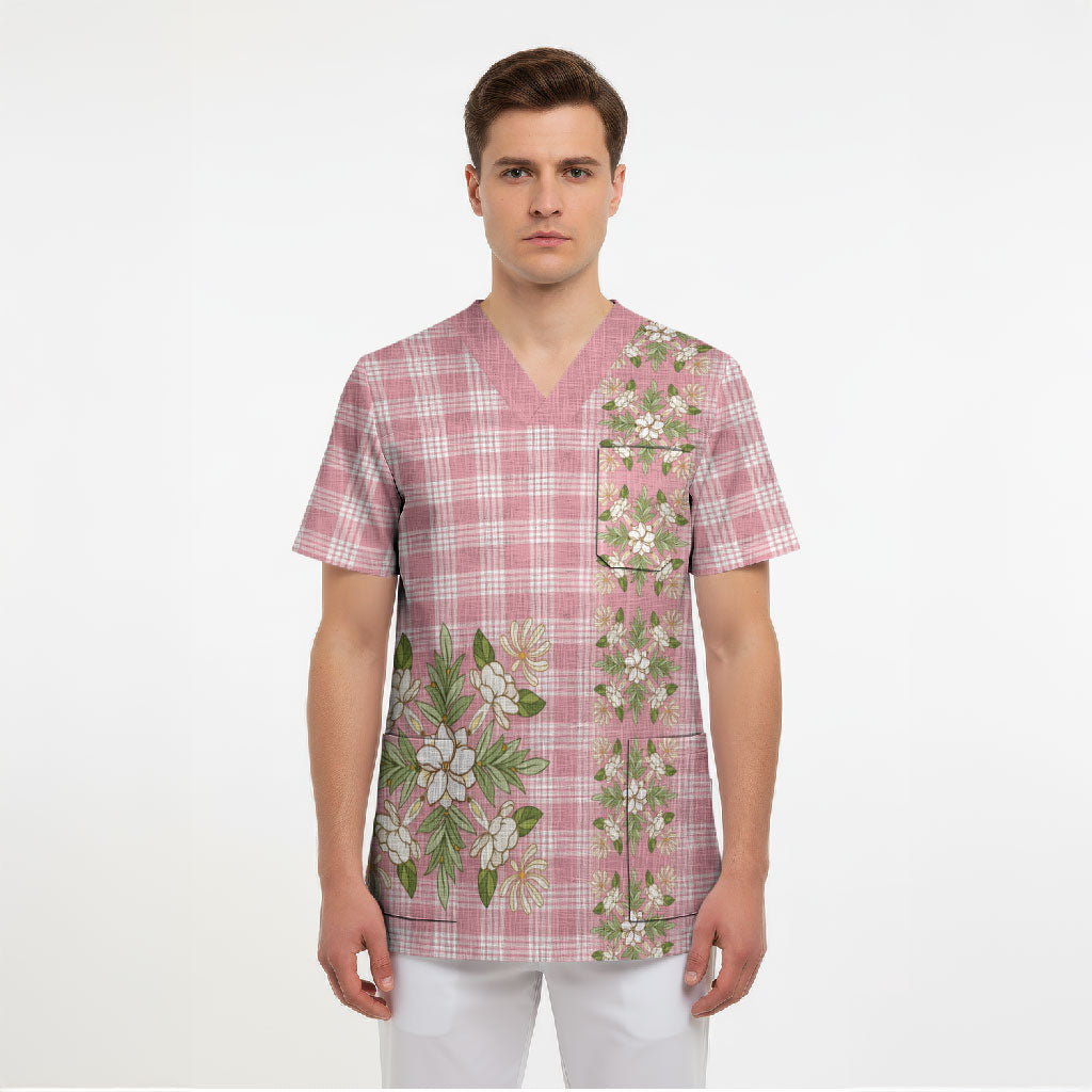 Akala Hamele Hawai'i Palaka Squares Maile Leaf Scrub Top Flowers Hawaiian Quilt Patterns LT9 - Polynesian Pride
