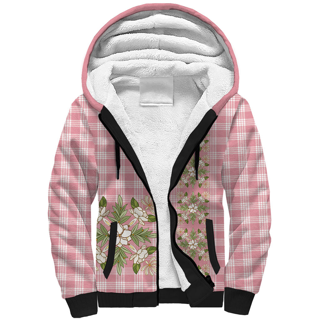 Akala Hamele Hawai'i Palaka Squares Maile Leaf Sherpa Hoodie Flowers Hawaiian Quilt Patterns LT9 Unisex Dusty Rose - Polynesian Pride