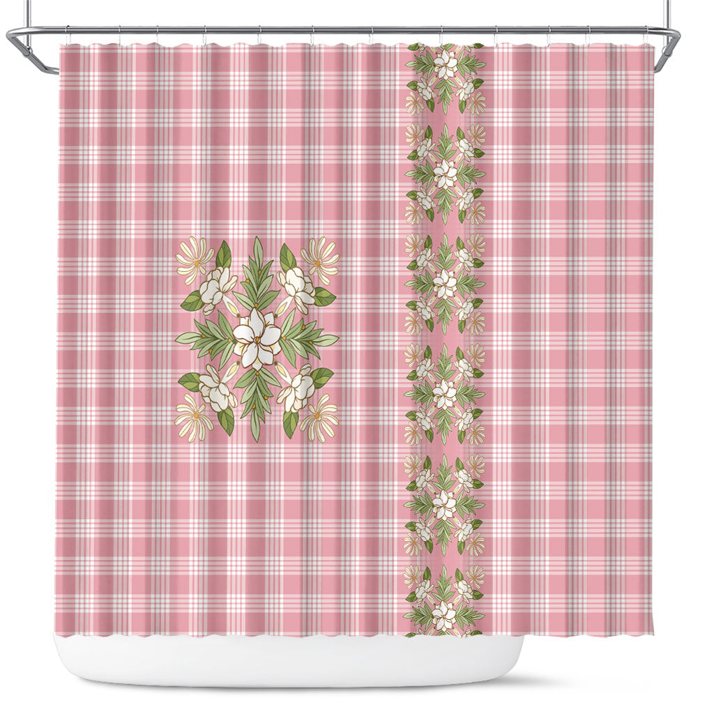 Akala Hamele Hawai'i Palaka Squares Maile Leaf Shower Curtain Flowers Hawaiian Quilt Patterns LT9 Dusty Rose - Polynesian Pride