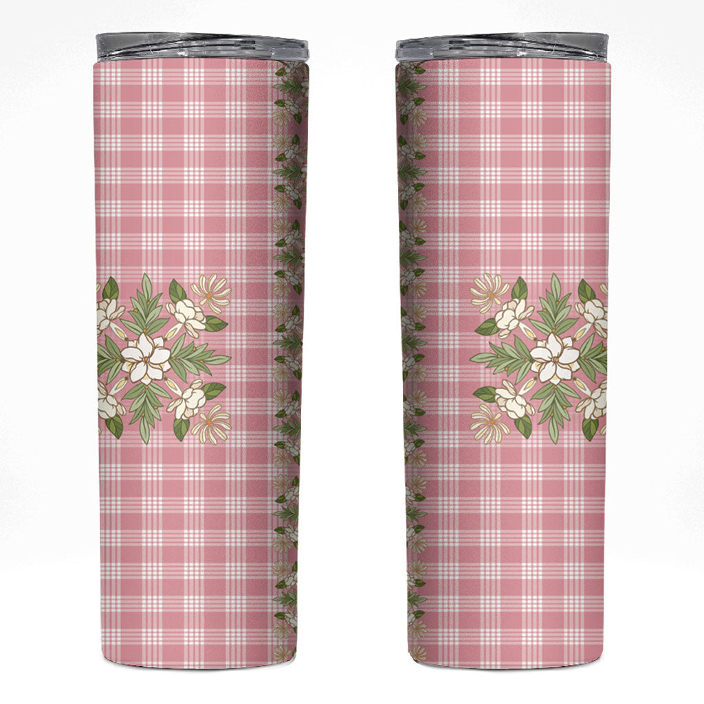 Akala Hamele Hawai'i Palaka Squares Maile Leaf Skinny Tumbler Flowers Hawaiian Quilt Patterns LT9 Dusty Rose - Polynesian Pride