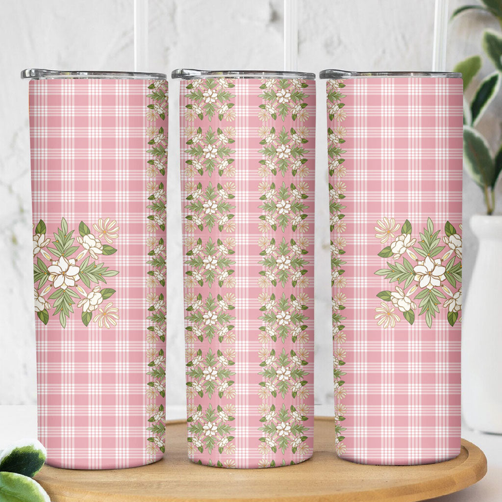 Akala Hamele Hawai'i Palaka Squares Maile Leaf Skinny Tumbler Flowers Hawaiian Quilt Patterns LT9 - Polynesian Pride