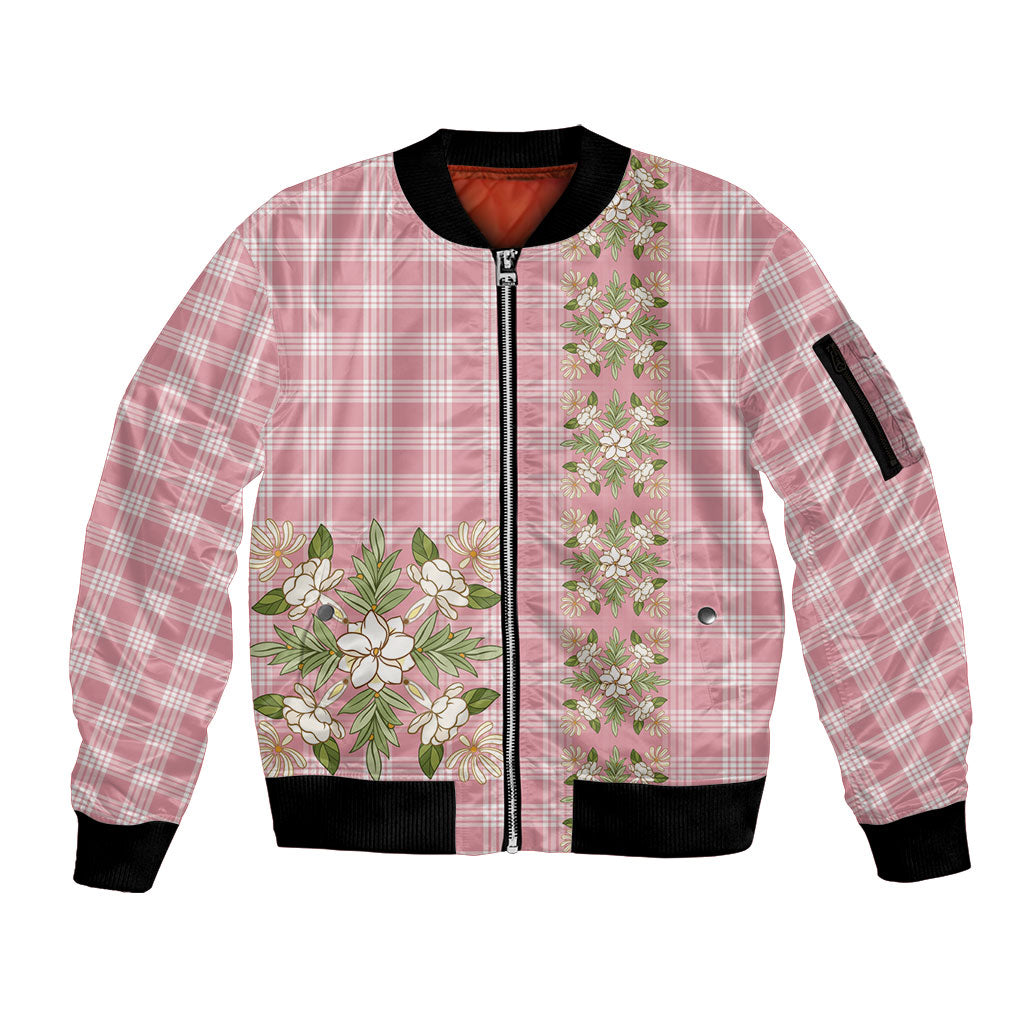 Akala Hamele Hawai'i Palaka Squares Maile Leaf Sleeve Zip Bomber Jacket Flowers Hawaiian Quilt Patterns LT9 Unisex Dusty Rose - Polynesian Pride