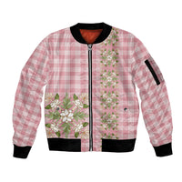 Akala Hamele Hawai'i Palaka Squares Maile Leaf Sleeve Zip Bomber Jacket Flowers Hawaiian Quilt Patterns LT9 Unisex Dusty Rose - Polynesian Pride