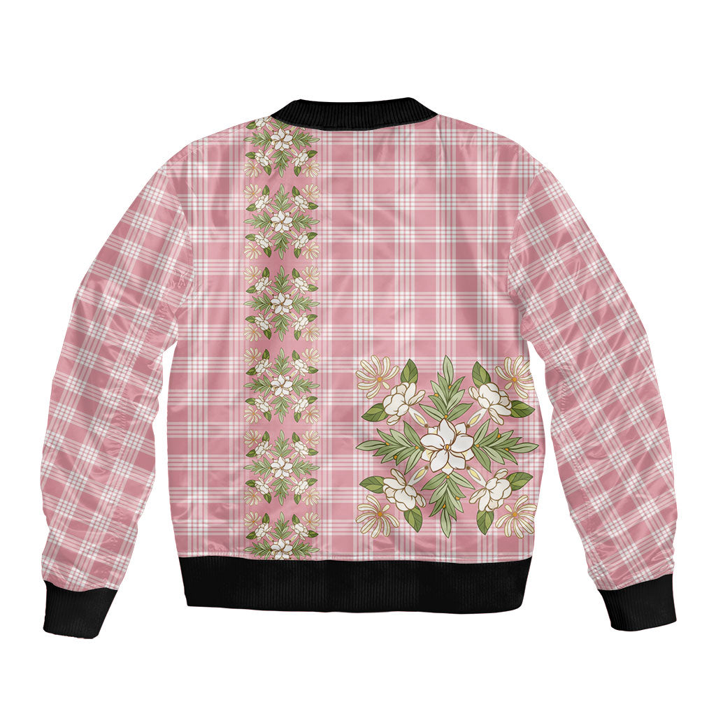 Akala Hamele Hawai'i Palaka Squares Maile Leaf Sleeve Zip Bomber Jacket Flowers Hawaiian Quilt Patterns LT9 - Polynesian Pride