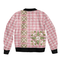 Akala Hamele Hawai'i Palaka Squares Maile Leaf Sleeve Zip Bomber Jacket Flowers Hawaiian Quilt Patterns LT9 - Polynesian Pride