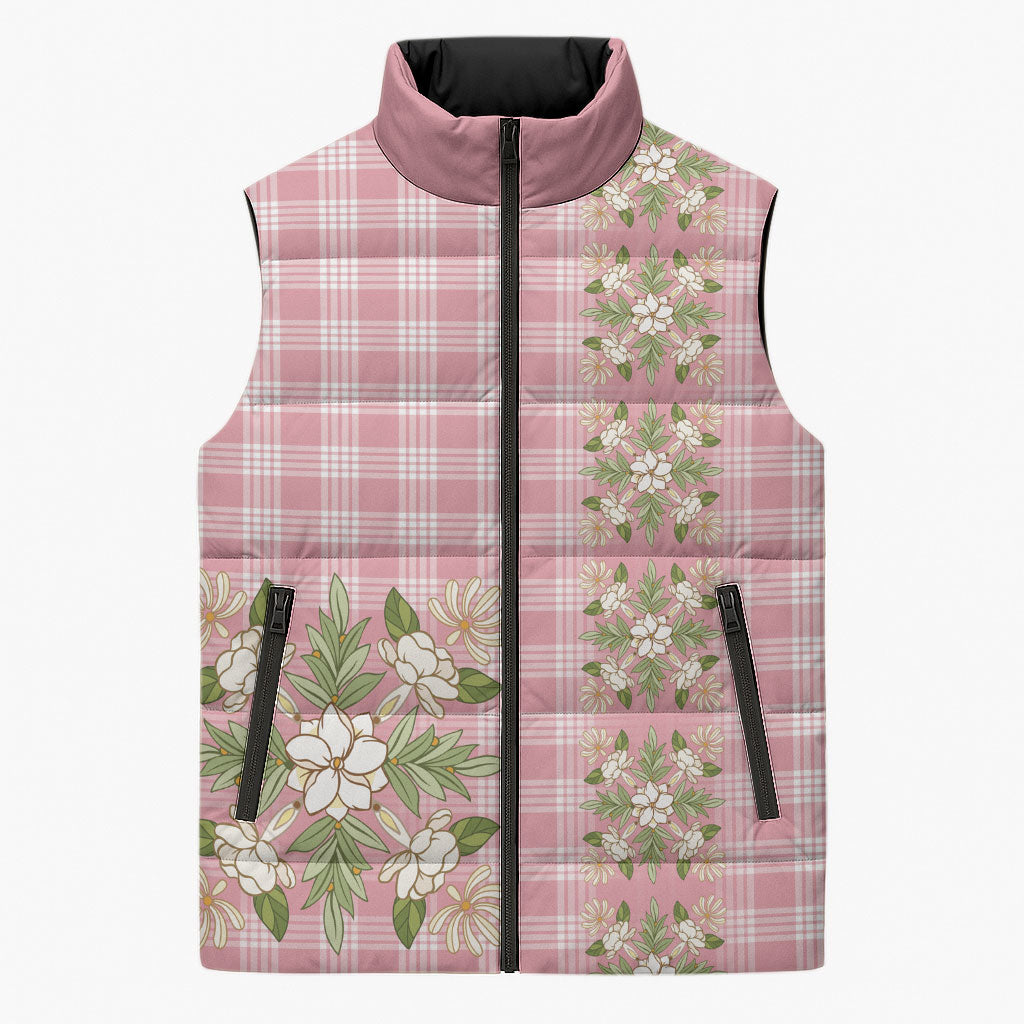 Akala Hamele Hawai'i Palaka Squares Maile Leaf Sleeveless Puffer Jacket Flowers Hawaiian Quilt Patterns LT9 Unisex Dusty Rose - Polynesian Pride