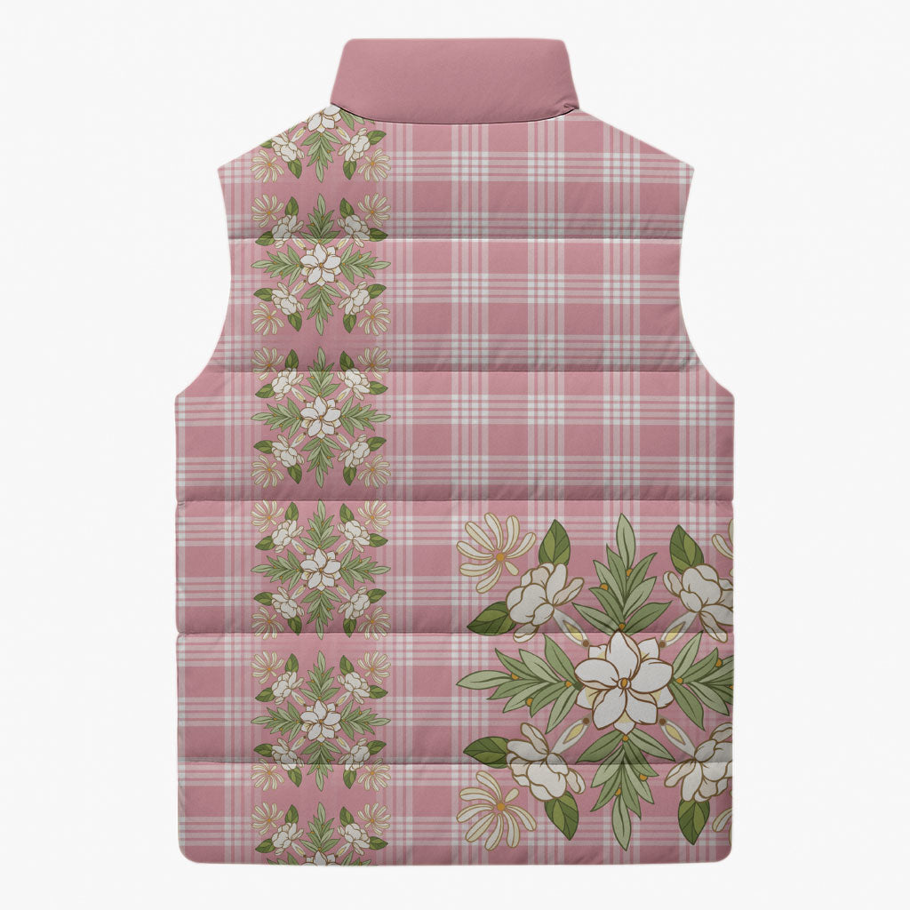 Akala Hamele Hawai'i Palaka Squares Maile Leaf Sleeveless Puffer Jacket Flowers Hawaiian Quilt Patterns LT9 - Polynesian Pride