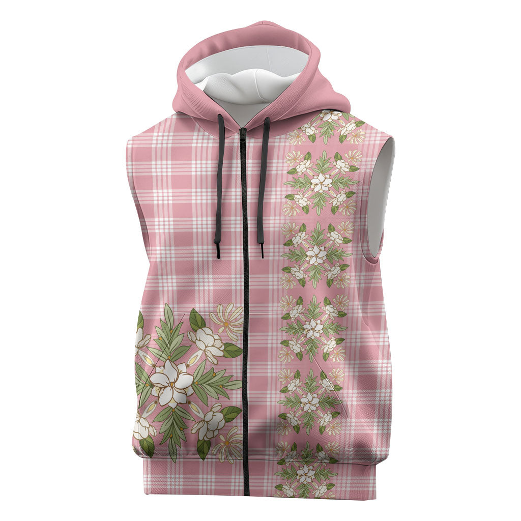 Akala Hamele Hawai'i Palaka Squares Maile Leaf Sleeveless Zip Hoodie Flowers Hawaiian Quilt Patterns LT9 Dusty Rose - Polynesian Pride
