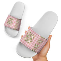 Akala Hamele Hawai'i Palaka Squares Maile Leaf Slide Sandals Flowers Hawaiian Quilt Patterns LT9 - Polynesian Pride