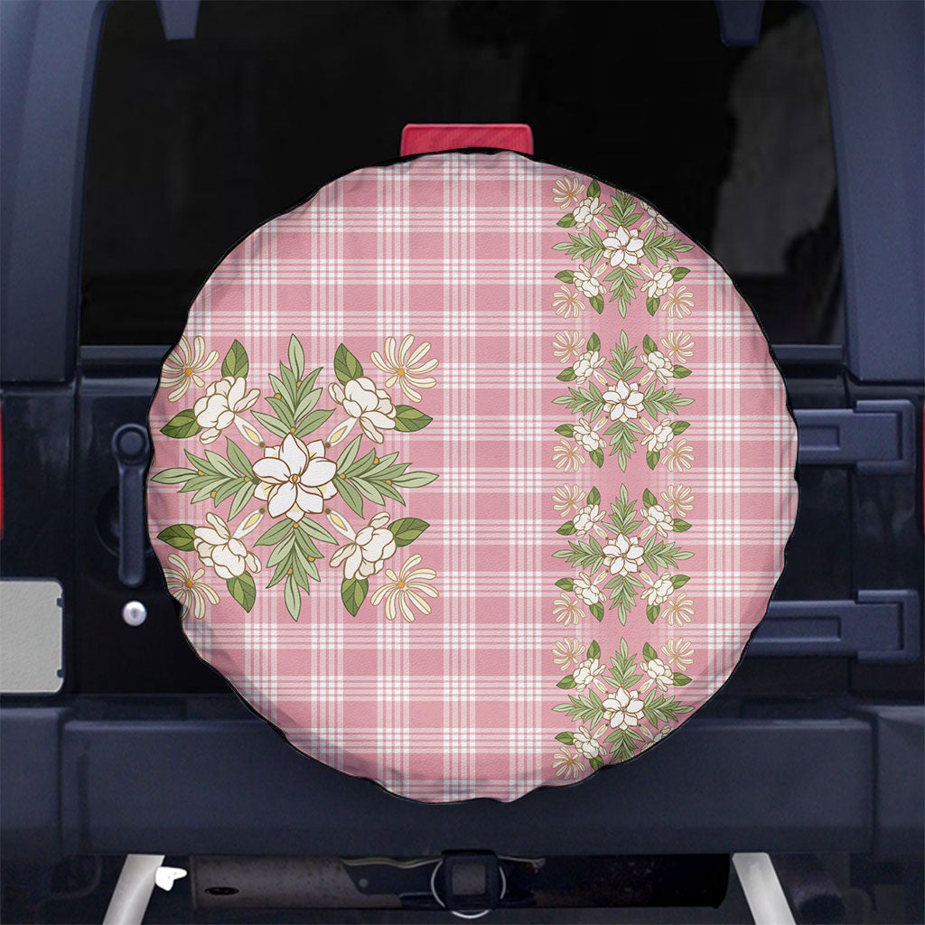 Akala Hamele Hawai'i Palaka Squares Maile Leaf Spare Tire Cover Flowers Hawaiian Quilt Patterns LT9 No hole Dusty Rose - Polynesian Pride
