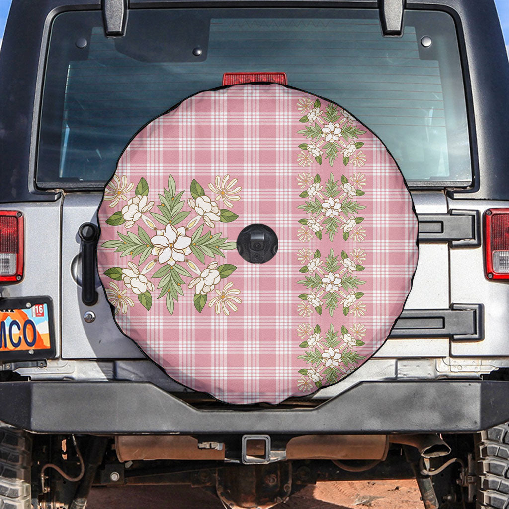 Akala Hamele Hawai'i Palaka Squares Maile Leaf Spare Tire Cover Flowers Hawaiian Quilt Patterns LT9 Dusty Rose - Polynesian Pride