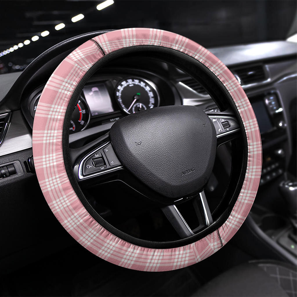 Akala Hamele Hawai'i Palaka Squares Maile Leaf Steering Wheel Cover Flowers Hawaiian Quilt Patterns LT9 Universal Fit Dusty Rose - Polynesian Pride