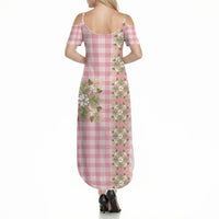 Akala Hamele Hawai'i Palaka Squares Maile Leaf Summer Maxi Dress Flowers Hawaiian Quilt Patterns LT9 - Polynesian Pride