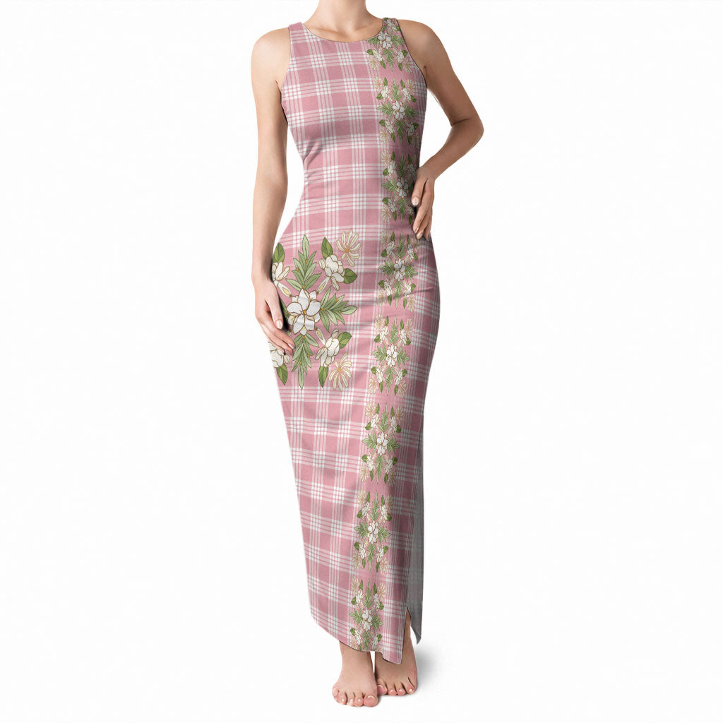 Akala Hamele Hawai'i Palaka Squares Maile Leaf Tank Maxi Dress Flowers Hawaiian Quilt Patterns LT9 Women Dusty Rose - Polynesian Pride