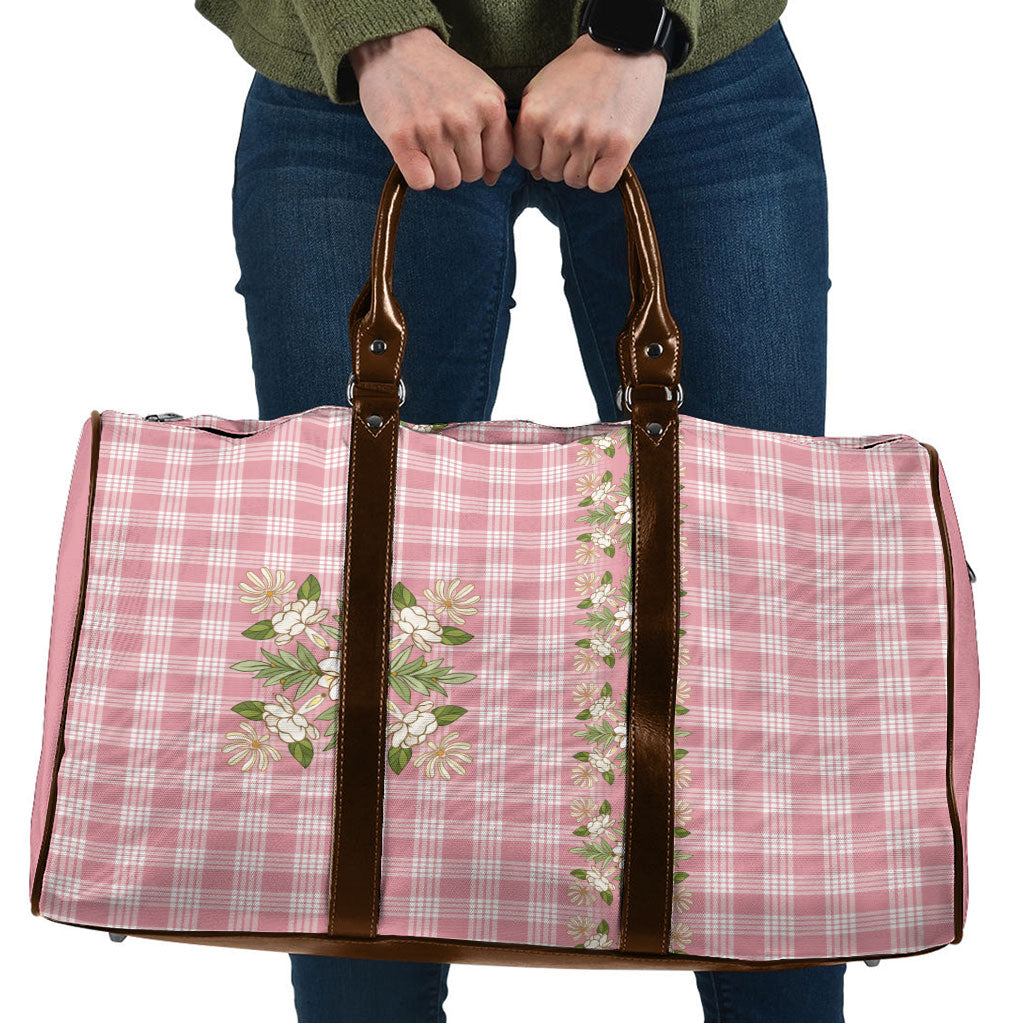 Akala Hamele Hawai'i Palaka Squares Maile Leaf Travel Bag Flowers Hawaiian Quilt Patterns LT9 Dusty Rose - Polynesian Pride