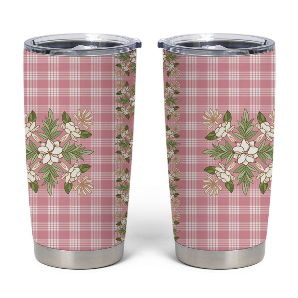 Akala Hamele Hawai'i Palaka Squares Maile Leaf Tumbler Cup Flowers Hawaiian Quilt Patterns LT9 Dusty Rose - Polynesian Pride