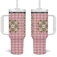Akala Hamele Hawai'i Palaka Squares Maile Leaf Tumbler With Handle Flowers Hawaiian Quilt Patterns LT9 One Size: 40 oz Dusty Rose - Polynesian Pride