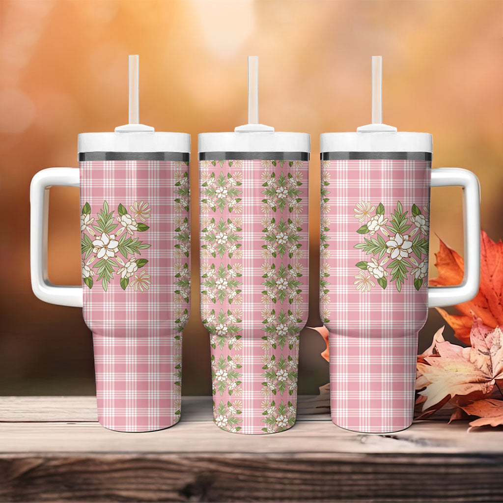 Akala Hamele Hawai'i Palaka Squares Maile Leaf Tumbler With Handle Flowers Hawaiian Quilt Patterns LT9 - Polynesian Pride