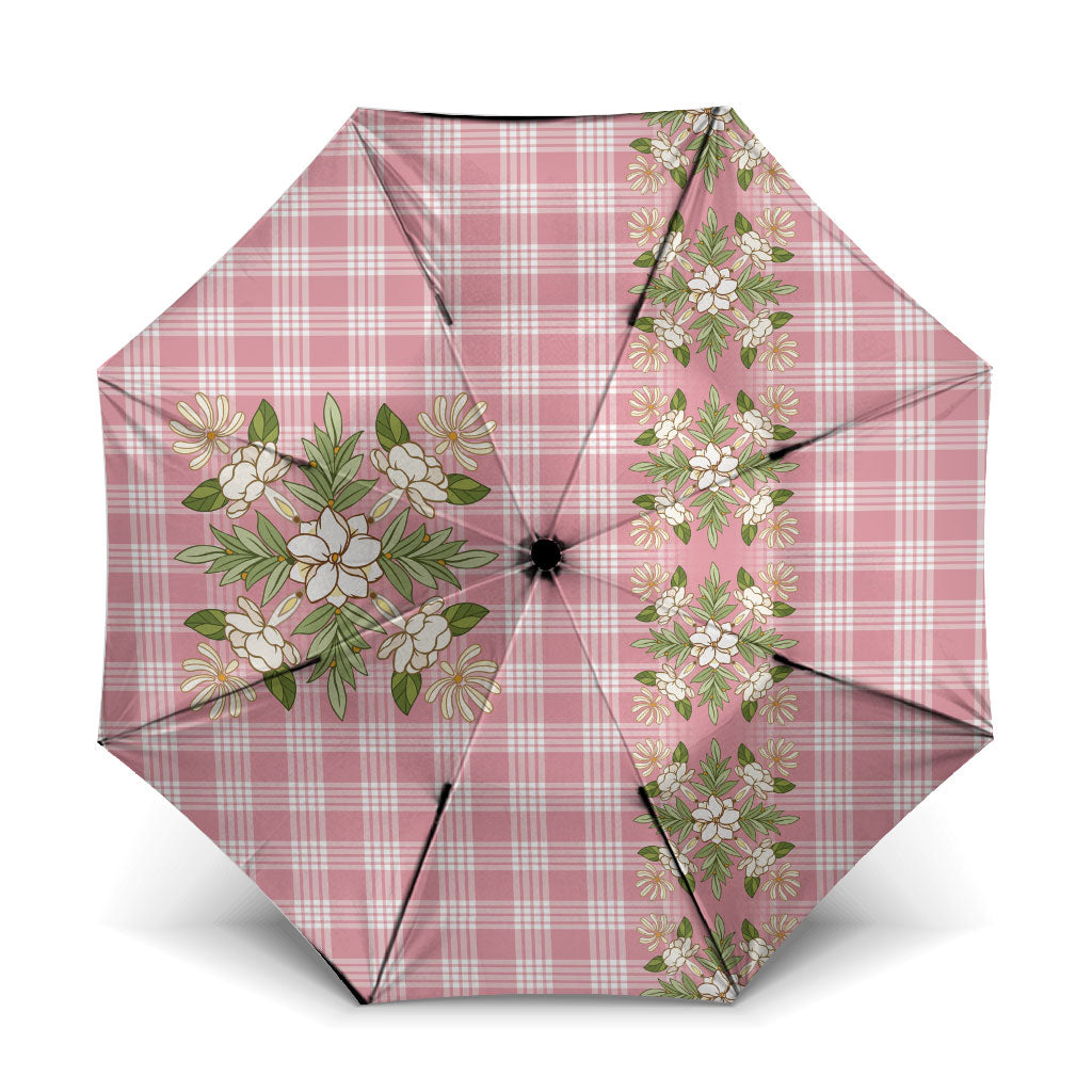 Akala Hamele Hawai'i Palaka Squares Maile Leaf Umbrella Flowers Hawaiian Quilt Patterns LT9 One Size Folded 11.42 inch Opened Diameter 37.4 inch Dusty Rose - Polynesian Pride