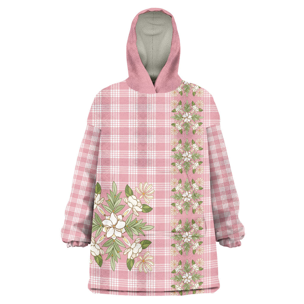 Akala Hamele Hawai'i Palaka Squares Maile Leaf Wearable Blanket Hoodie Flowers Hawaiian Quilt Patterns LT9 One Size Dusty Rose - Polynesian Pride