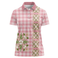 Akala Hamele Hawai'i Palaka Squares Maile Leaf Women Polo Shirt Flowers Hawaiian Quilt Patterns LT9 Female Dusty Rose - Polynesian Pride