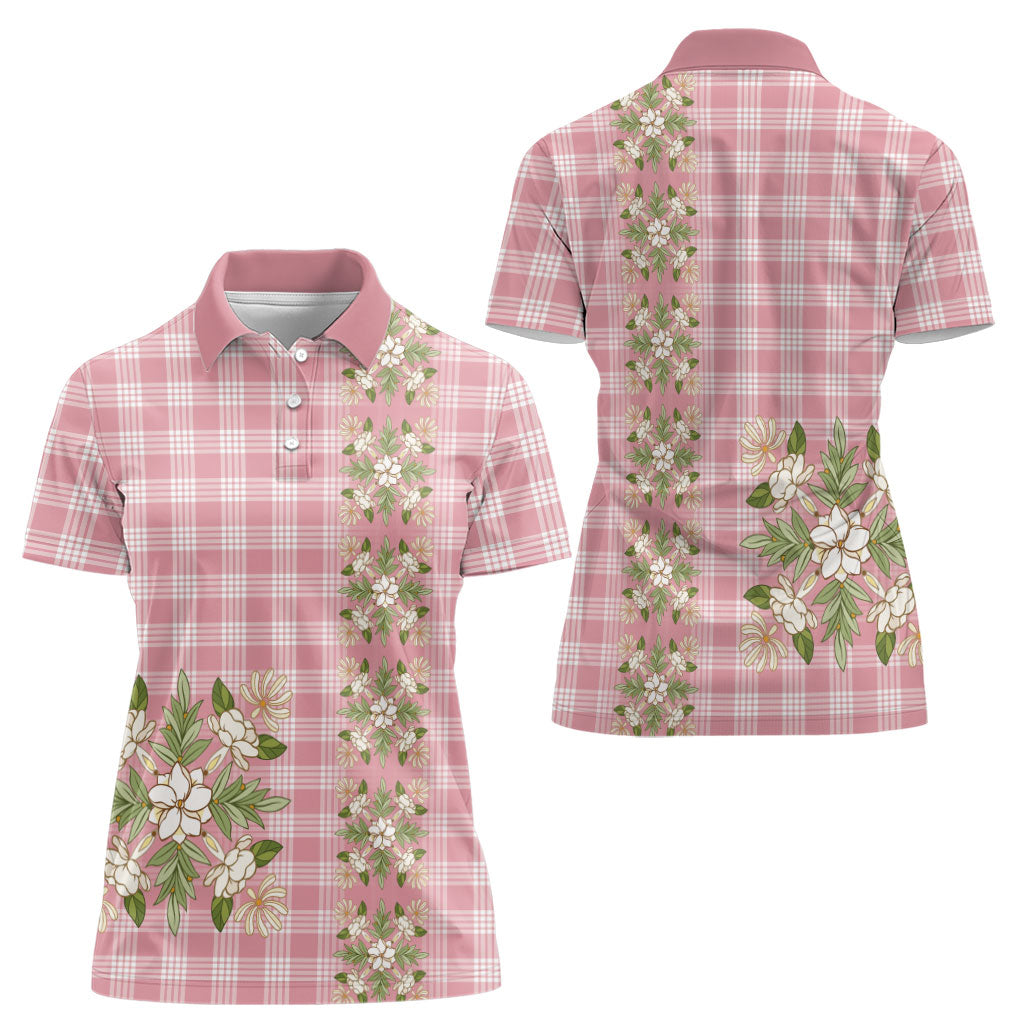 Akala Hamele Hawai'i Palaka Squares Maile Leaf Women Polo Shirt Flowers Hawaiian Quilt Patterns LT9 - Polynesian Pride