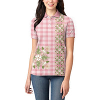 Akala Hamele Hawai'i Palaka Squares Maile Leaf Women Polo Shirt Flowers Hawaiian Quilt Patterns LT9 - Polynesian Pride