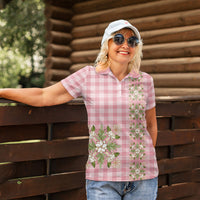 Akala Hamele Hawai'i Palaka Squares Maile Leaf Women Polo Shirt Flowers Hawaiian Quilt Patterns LT9 - Polynesian Pride