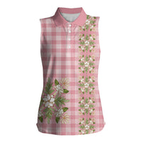 Akala Hamele Hawai'i Palaka Squares Maile Leaf Women Sleeveless Polo Shirt Flowers Hawaiian Quilt Patterns LT9 Female Dusty Rose - Polynesian Pride