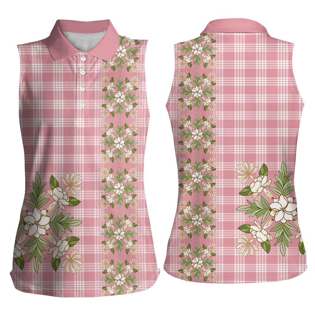 Akala Hamele Hawai'i Palaka Squares Maile Leaf Women Sleeveless Polo Shirt Flowers Hawaiian Quilt Patterns LT9 - Polynesian Pride