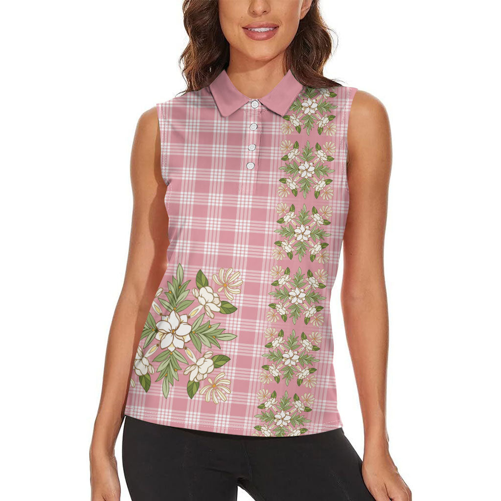 Akala Hamele Hawai'i Palaka Squares Maile Leaf Women Sleeveless Polo Shirt Flowers Hawaiian Quilt Patterns LT9 - Polynesian Pride