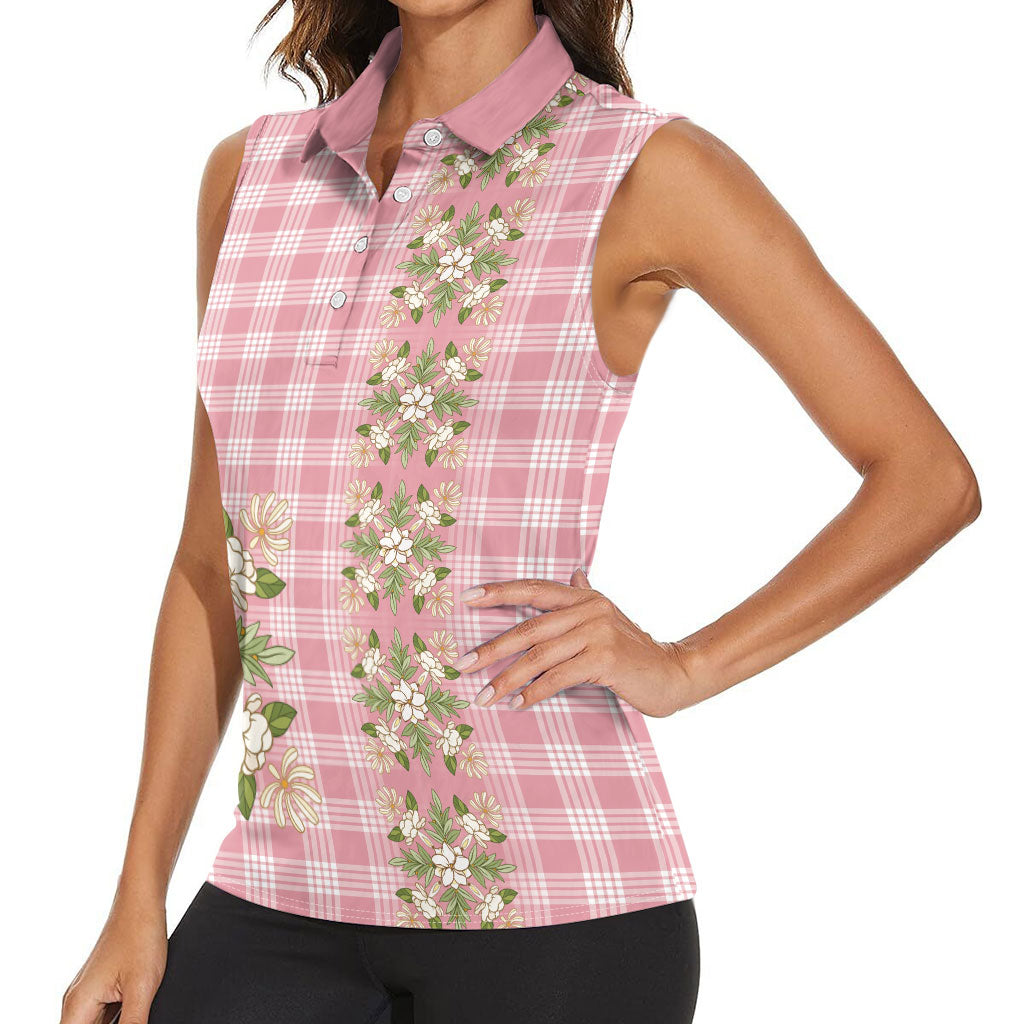 Akala Hamele Hawai'i Palaka Squares Maile Leaf Women Sleeveless Polo Shirt Flowers Hawaiian Quilt Patterns LT9 - Polynesian Pride