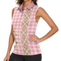 Akala Hamele Hawai'i Palaka Squares Maile Leaf Women Sleeveless Polo Shirt Flowers Hawaiian Quilt Patterns LT9 - Polynesian Pride