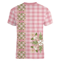 Akala Hamele Hawai'i Palaka Squares Maile Leaf Women V-Neck T-Shirt Flowers Hawaiian Quilt Patterns LT9 - Polynesian Pride