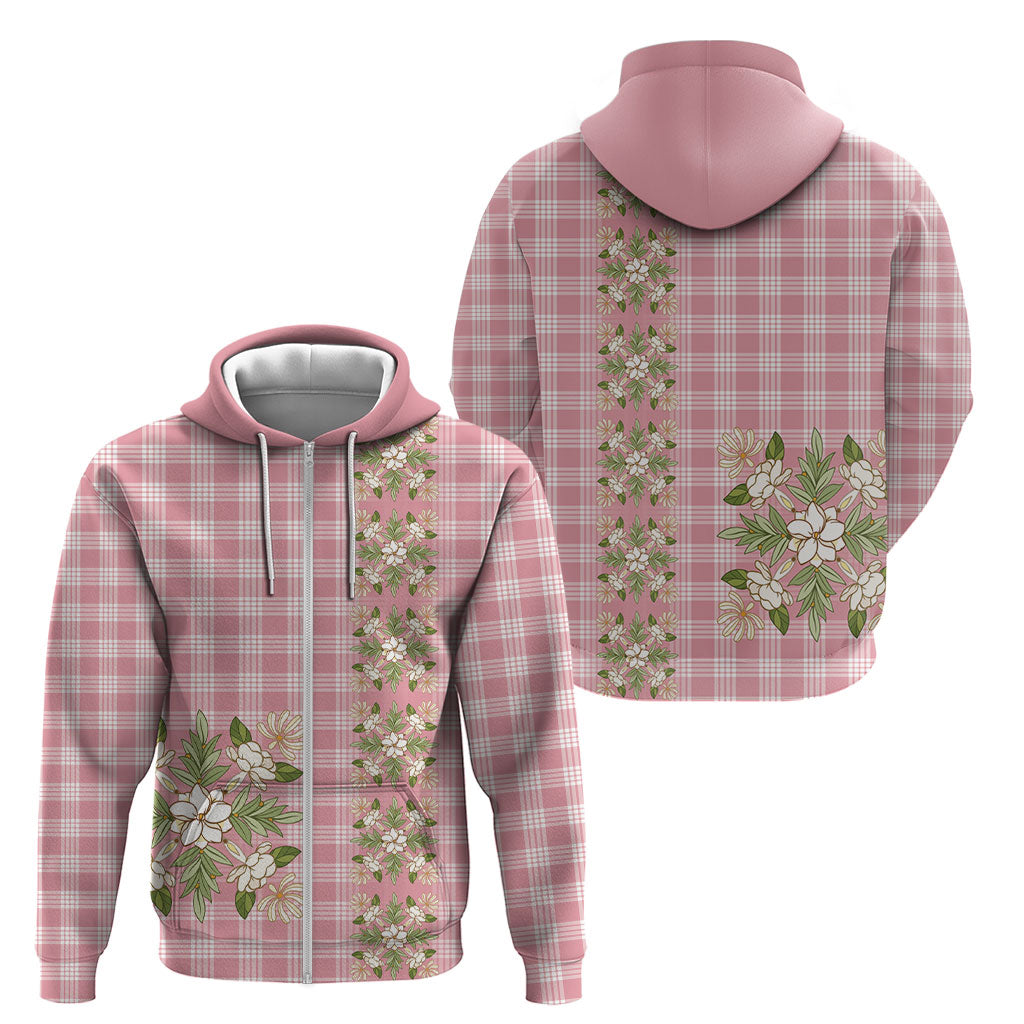 Akala Hamele Hawai'i Palaka Squares Maile Leaf Zip Hoodie Flowers Hawaiian Quilt Patterns LT9 - Polynesian Pride