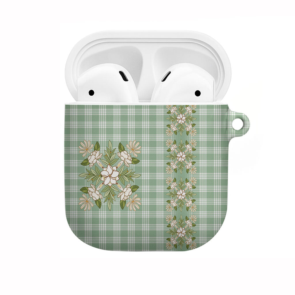 Liko Kukui Hawai'i Palaka Squares Maile Leaf AirPods Case Flowers Hawaiian Quilt Patterns LT9 Sage Green - Polynesian Pride