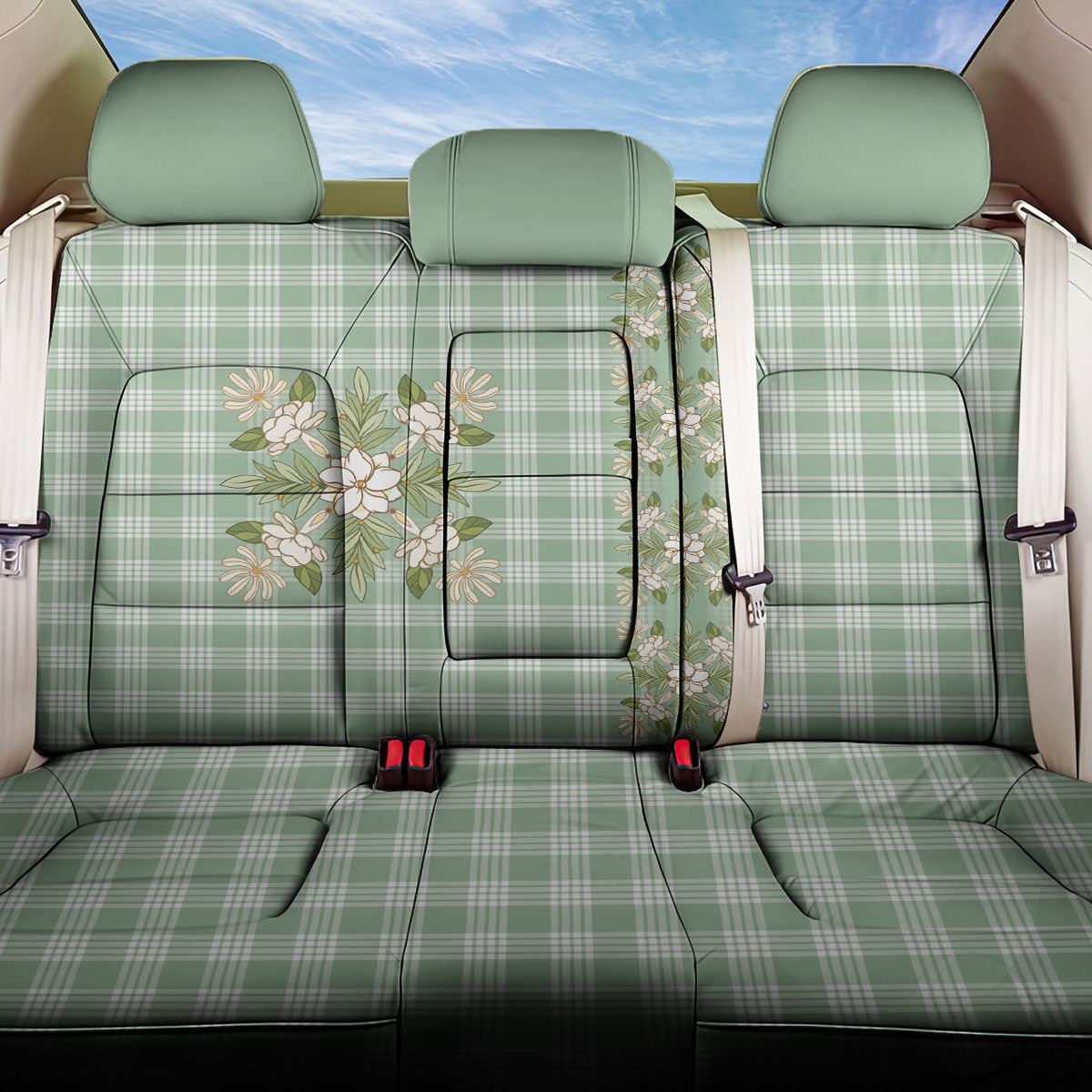 Liko Kukui Hawai'i Palaka Squares Maile Leaf Back Car Seat Cover Flowers Hawaiian Quilt Patterns LT9 One Size Sage Green - Polynesian Pride
