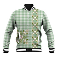 Liko Kukui Hawai'i Palaka Squares Maile Leaf Baseball Jacket Flowers Hawaiian Quilt Patterns LT9 Unisex Sage Green - Polynesian Pride