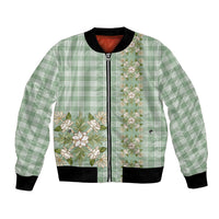Liko Kukui Hawai'i Palaka Squares Maile Leaf Bomber Jacket Flowers Hawaiian Quilt Patterns LT9 Unisex Sage Green - Polynesian Pride