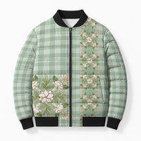 Liko Kukui Hawai'i Palaka Squares Maile Leaf Bomber Puffer Jacket Flowers Hawaiian Quilt Patterns LT9 Unisex Sage Green - Polynesian Pride