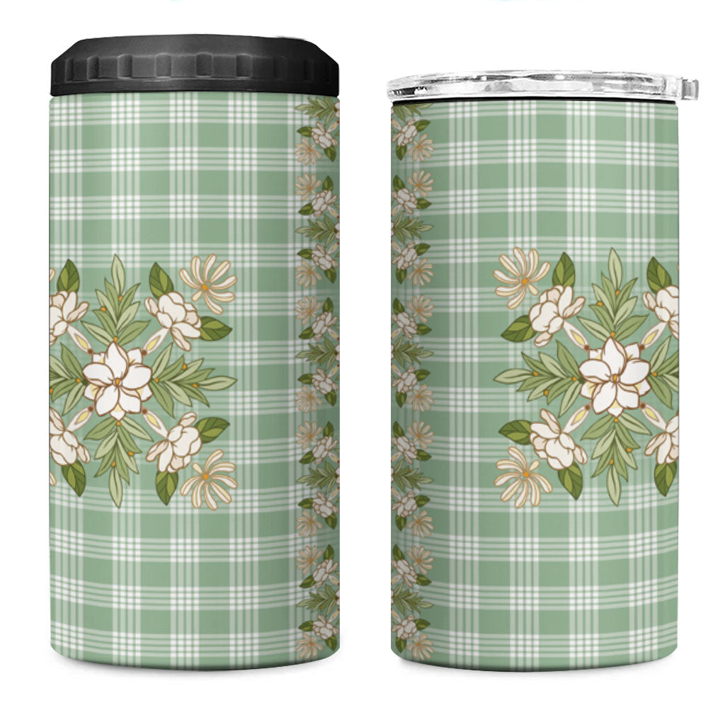 Liko Kukui Hawai'i Palaka Squares Maile Leaf 4 in 1 Can Cooler Tumbler Flowers Hawaiian Quilt Patterns LT9 One Size: 16 oz Sage Green - Polynesian Pride
