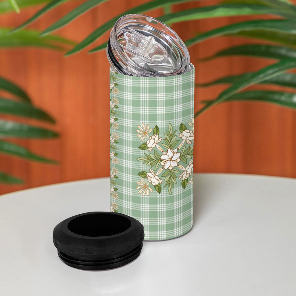 Liko Kukui Hawai'i Palaka Squares Maile Leaf 4 in 1 Can Cooler Tumbler Flowers Hawaiian Quilt Patterns LT9 - Polynesian Pride