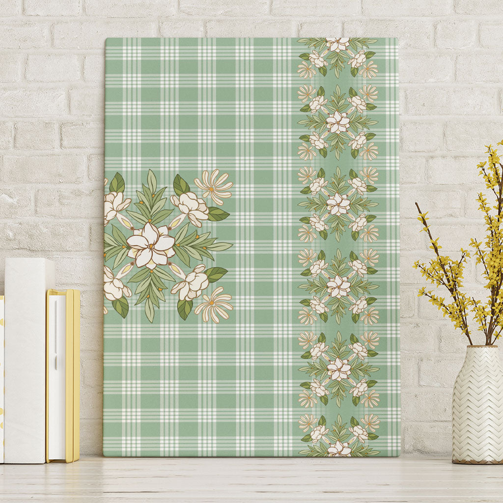 Liko Kukui Hawai'i Palaka Squares Maile Leaf Canvas Wall Art Flowers Hawaiian Quilt Patterns LT9 Without Frame Sage Green - Polynesian Pride