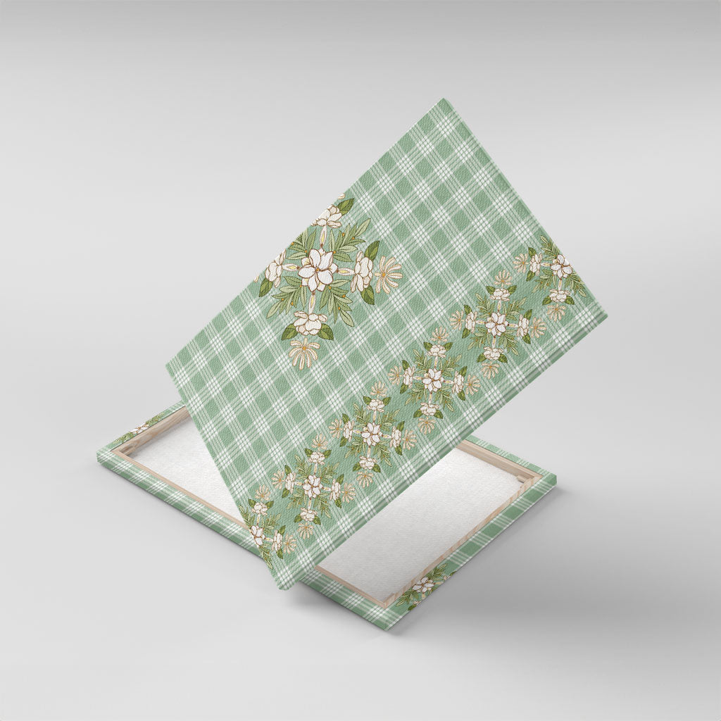 Liko Kukui Hawai'i Palaka Squares Maile Leaf Canvas Wall Art Flowers Hawaiian Quilt Patterns LT9 With Frame Sage Green - Polynesian Pride