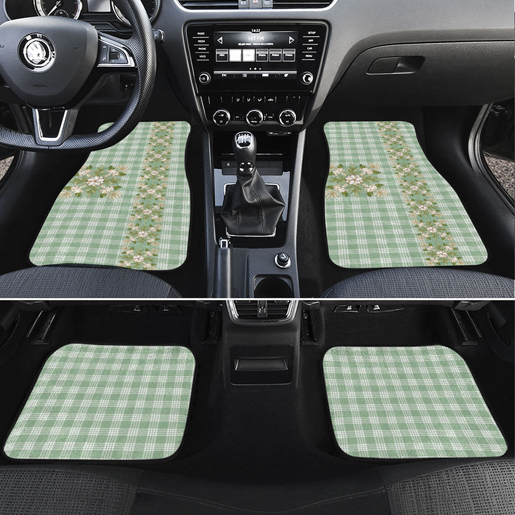 Liko Kukui Hawai'i Palaka Squares Maile Leaf Car Mats Flowers Hawaiian Quilt Patterns LT9 Set 4pcs Sage Green - Polynesian Pride