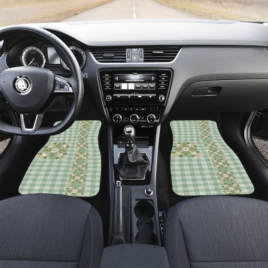 Liko Kukui Hawai'i Palaka Squares Maile Leaf Car Mats Flowers Hawaiian Quilt Patterns LT9 Set 2pcs - Front Sage Green - Polynesian Pride