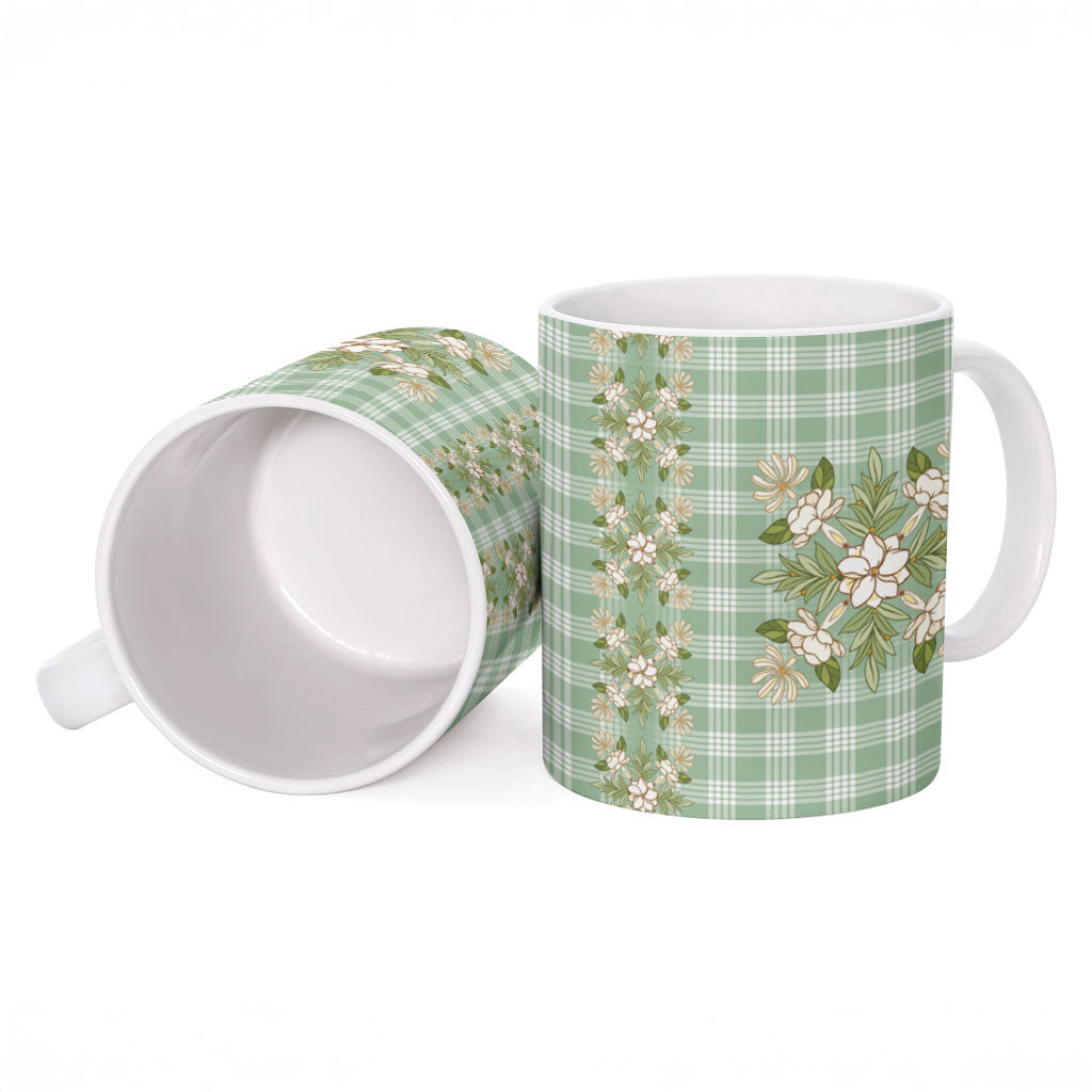 Liko Kukui Hawai'i Palaka Squares Maile Leaf Ceramic Mug Flowers Hawaiian Quilt Patterns LT9 - Polynesian Pride